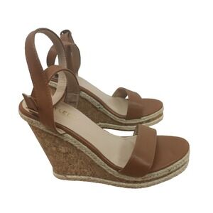 KAYLEEN BY Los Angeles Tan Leather Strappy Platform Wedge Sandal Shoes Size 8.5